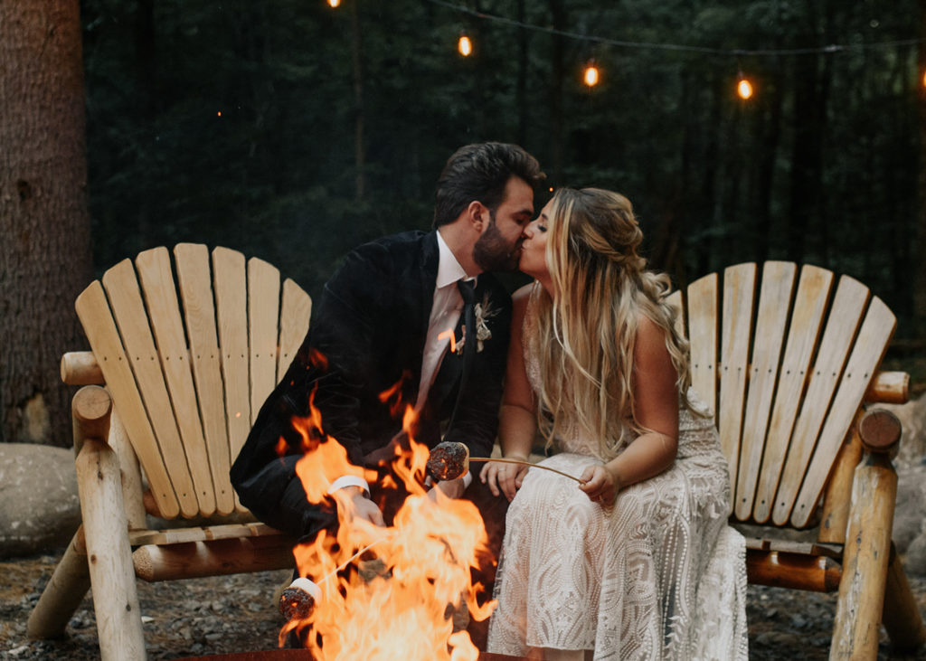 this couple chose one of the best places to elope in New York, and they're roasting s'mores in the Adirondacks!